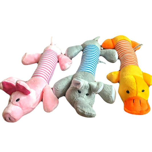 Animal Squeaky Plush - Dog Chew Toy (Duck, Elephant, and Pig)